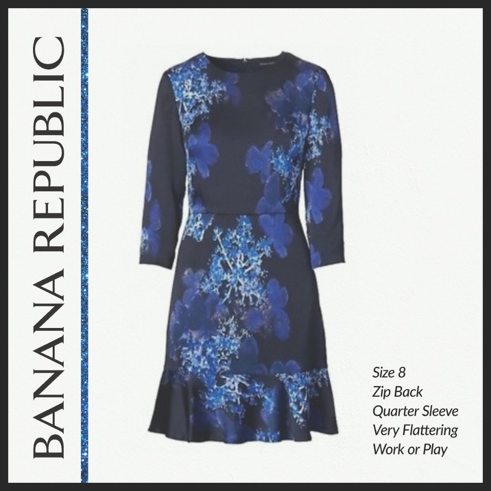 Banana Republic Blue Fit N Flare Dress 8